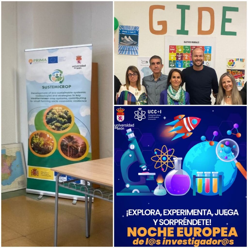 Dra. Laura Cabeza, Dr. Daniel Alonso, and Dra. Beatriz Jiménez, researchers of GIDE team at University of León, participated teaching several sessions about the SUSTEMICROP project (PRIMA 2021) during the European Researchers´ Night 2024 event in León.